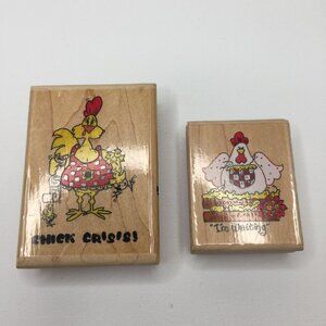 Provo Craft Set 2 Wood Mounted Rubber Stamps Chick Crisis I'm Waiting Mother Hen